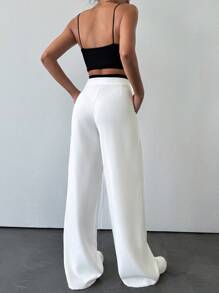 EURMUSE WOMEN BOTTOM BLACK AND WHITE COMFORT PANT - White - View 2