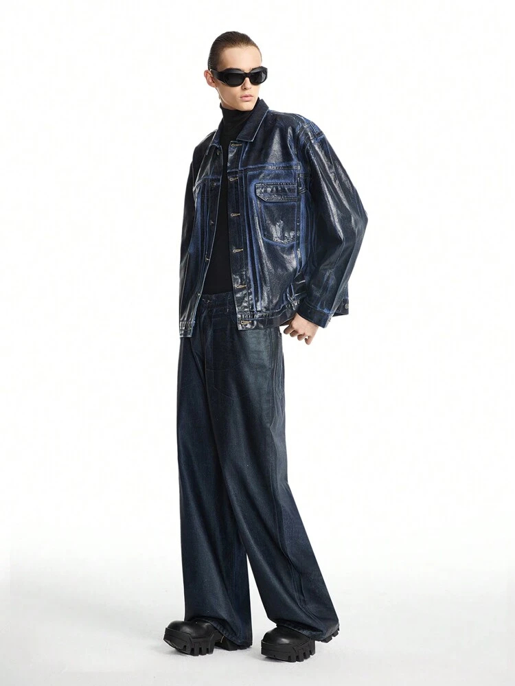 Men's Black Woven Long Sleeve Denim Jacket