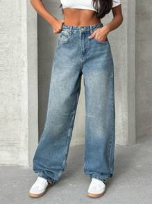 EURMUSE Washed Blue Mid-Rise Casual Pants With Front Pockets, Waist Adjustable Band - Medium Wash - View 3