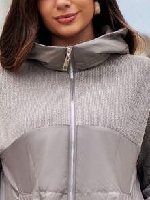 Astrid 时尚绗缝连帽针织袖保暖大码长款女士冬季外套