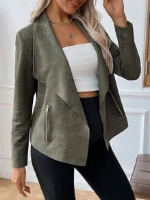 SHEIN Chaqueta casual con cuello vuelto, manga larga, bolsillo con cremallera, para mujeres embarazadas
