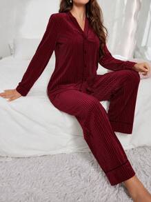 LuxeNights Women Velvet Button-Up Long Sleeve Pajama Set, Fall Winter Clothes Cozy And Elegant Details