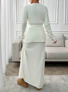 RueChic 2 stuks/set dames effenkleurig vest en gebreide rok elegante outfit