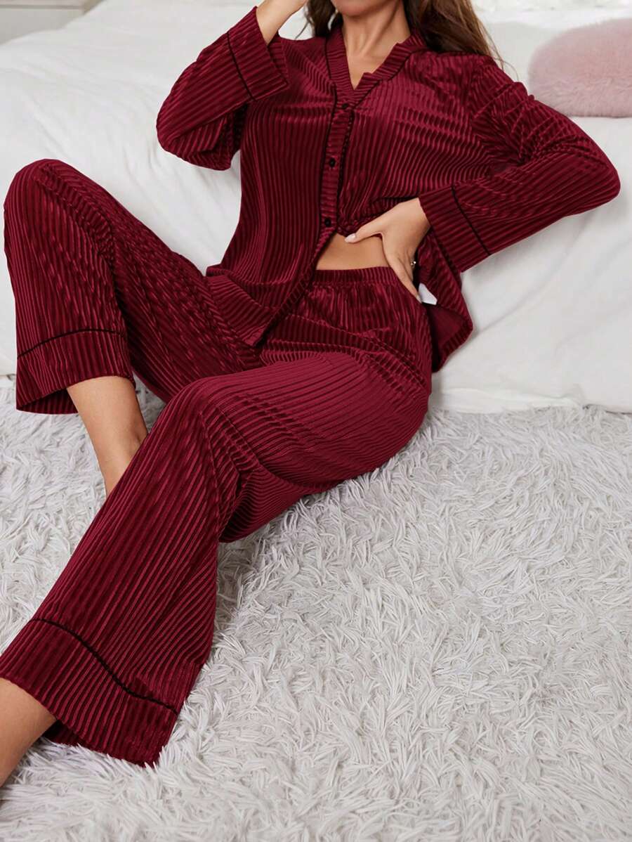 LuxeNights Women Velvet Button-Up Long Sleeve Pajama Set, Fall Winter Clothes Cozy And Elegant Details