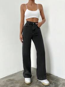 EURMUSE Solid Zipper Fly Straight Jeans - Light Grey - View 3