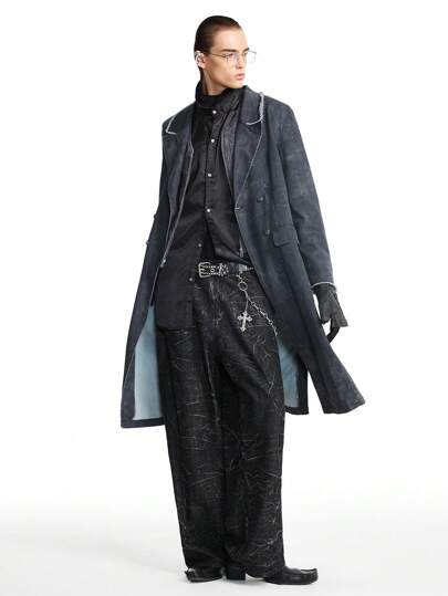 Manfinity VCAY Men's Loose-Fit Long Digital Print 100% Cotton Windbreaker, For Fall Winter