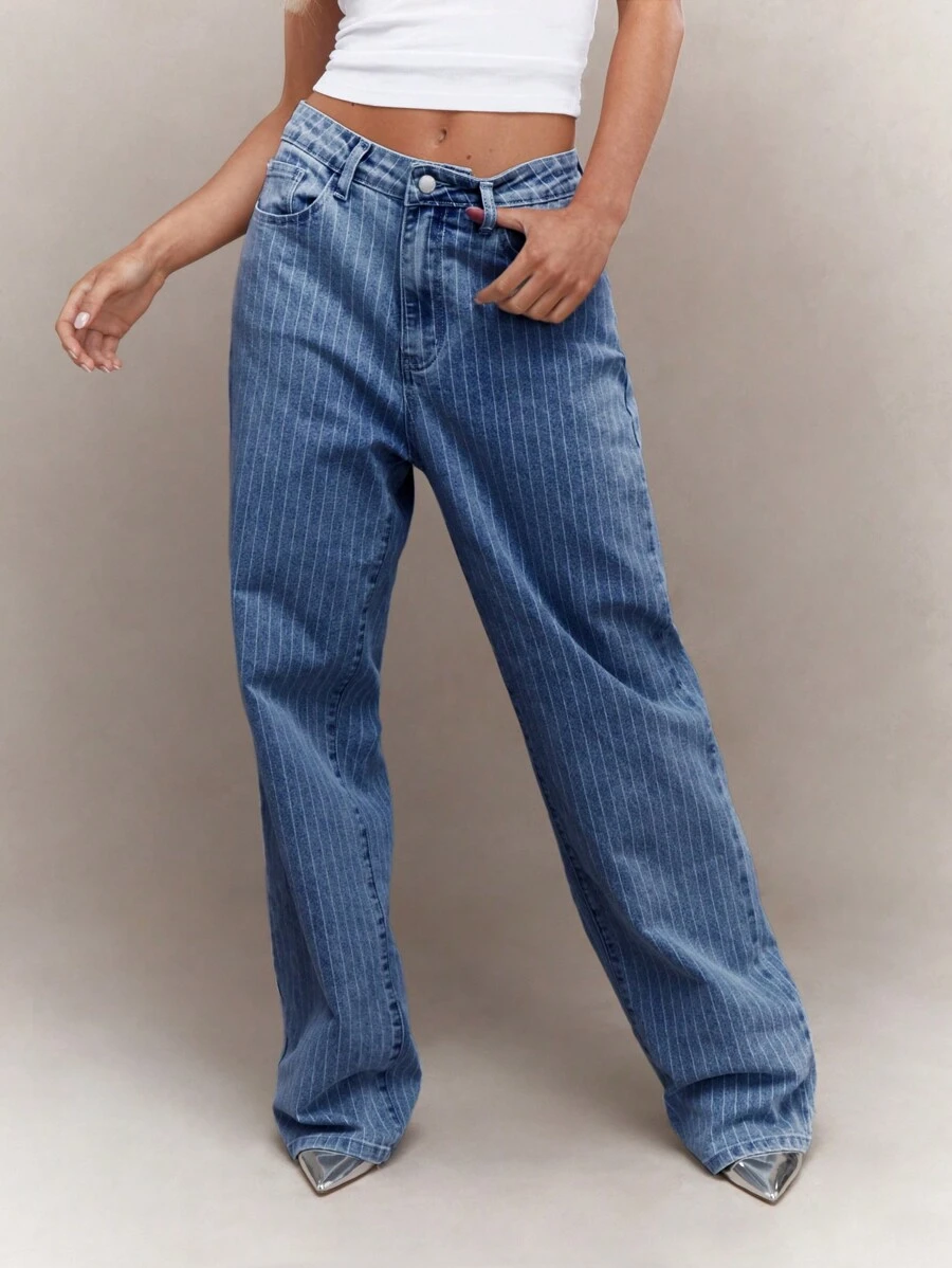MISSGUIDED Quần Jeans Thẳng Sọc - Màu xanh lam - Xem 1