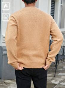 Manfinity Homme Men's Solid Color Crew Neck Casual Long Sleeve Pullover Sweater - Khaki - View 2