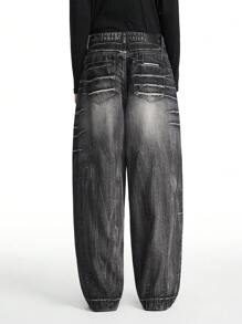 NEON BLANC 男士宽松街头风梭织阔腿牛仔裤