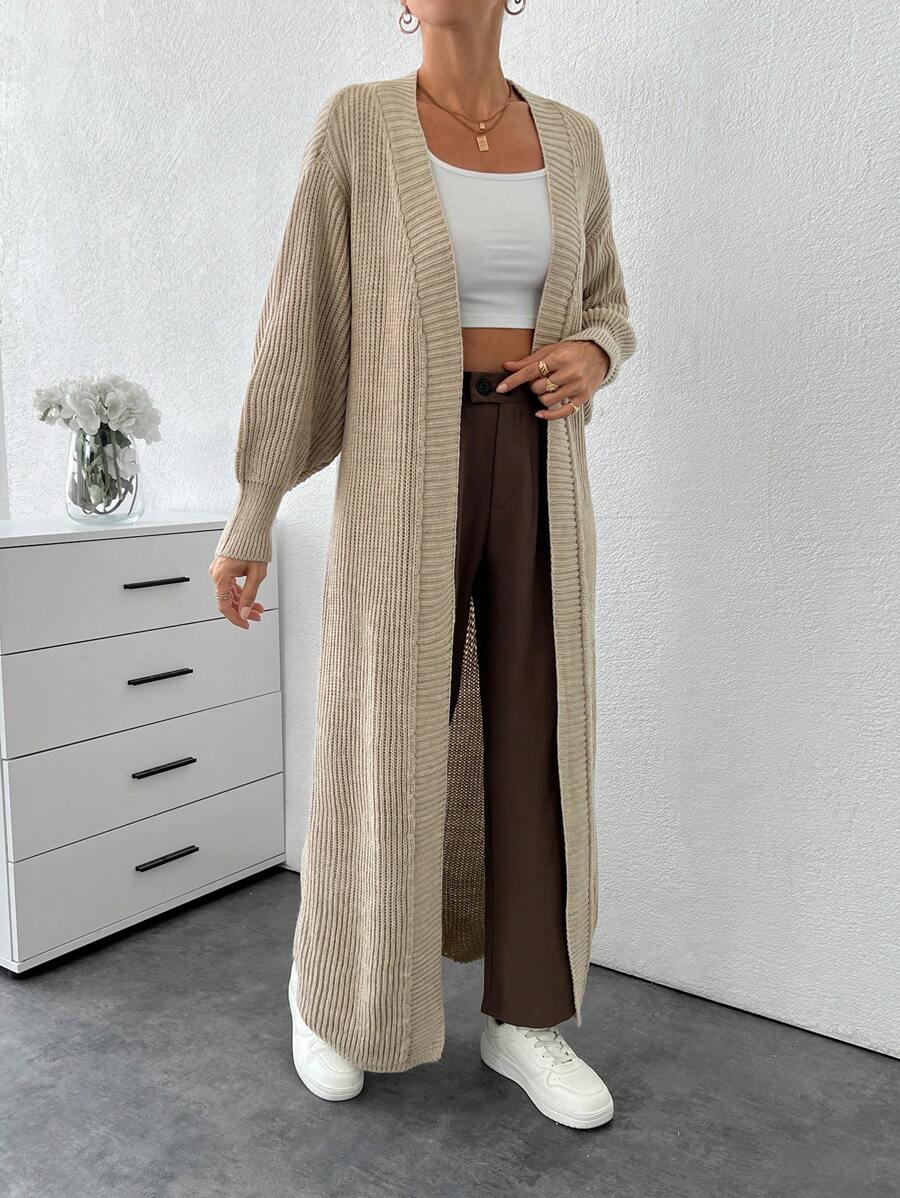 SHEIN Tall Drop Shoulder Open Front Longline Cardigan - Apricot - View 1