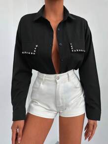 Studded Detail Drop Shoulder Shirt