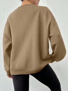 EURMUSE Cotton Women's Loose Fit Drop Shoulder Crew Neck Sweatshirt, Solid Color - Beige - View 2