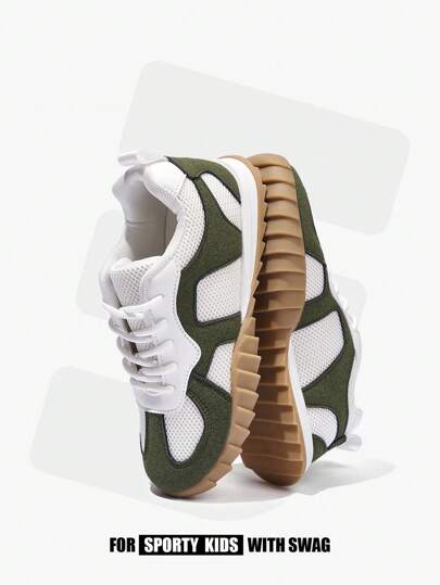 JNSQ 1pair Unisex Kids Simple Retro Suede Mesh Back To School Sneakers, Comfortable Non-Slip And Durable