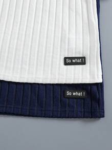 SHEIN 2pcs Tween Boy Letter Applique Detail High Neck Ribbed Long Sleeve T-Shirt, Suitable For Autumn Wear And Layering Chic Outfits For Autumn/Winter - Multicolor - View 4