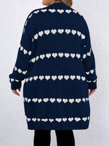 Calvaya Plus Size Heart Pattern Casual Cardigan For Autumn And Winter - Blue - View 2