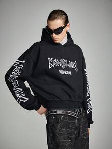 NEON BLANC 男士字母印花针织长袖连帽运动衫，休闲日常穿着 - 黑色 - 查看 2