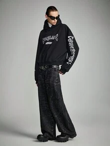 NEON BLANC 男士字母印花针织长袖连帽运动衫，休闲日常穿着 - 黑色 - 查看 7