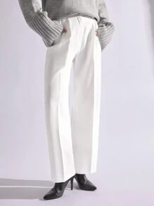 EURMUSE Women's Solid Color Pocket Minimalist Straight Leg Pants, Casual Daily Wear