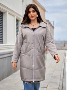 Astrid 时尚绗缝连帽针织袖保暖大码长款女士冬季外套