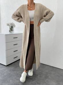 SHEIN Tall Drop Shoulder Open Front Longline Cardigan - Apricot - View 4