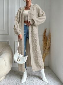 EURMUSE Drop Shoulder Open Front Cardigan Without Belt - White - View 5