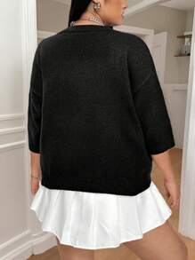 Calvaya Suéter holgado de cuello redondo, de manga corta y tejido para mujer de talla grande, adecuado para otoño/invierno