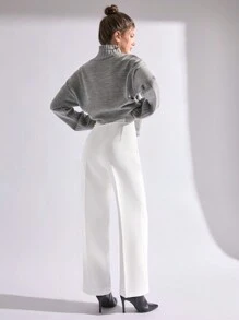 EURMUSE Women's Solid Color Pocket Minimalist Straight Leg Pants, Casual Daily Wear