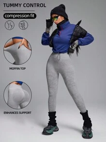 Innovista 无缝迷彩印花运动紧身裤，大腿瘦身压缩瑜伽裤塑身健身紧身裤，健身，日常休闲和瑜伽健身，收腹和提臀，秋季，冬季，瑜伽 - 灰色 - 查看 5