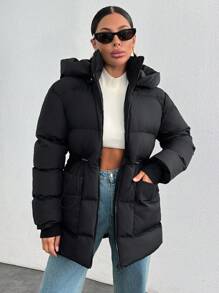 EURMUSE SCHWARZER OVERSIZE MANTEL FÜR FRAUEN MIT GUMMI DETAILS - Schwarz - Übersicht 1
