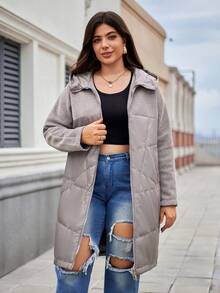 Astrid 时尚绗缝连帽针织袖保暖大码长款女士冬季外套