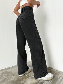 EURMUSE Solid Zipper Fly Straight Jeans - Light Grey - View 2