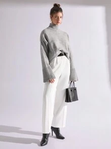 EURMUSE Women's Solid Color Pocket Minimalist Straight Leg Pants, Casual Daily Wear