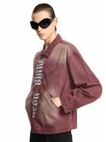 Manfinity VCAY Men's Red Zip-Up Embroidered Denim Jacket - Red - View 3