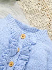 Newborn Baby Apricot Simple Casual  Ruffle Knitted Jumpsuit - Baby Blue - View 6