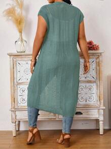 Calvaya Plus Size Women's Solid Color Casual Short Sleeve Knit Cardigan - Teal Blue - View 2