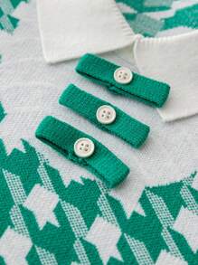 SHEIN 年轻女孩秋季服装：绿色格子中长款毛衣裙时尚长袖荷叶边下摆针织连衣裙女童