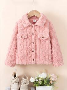 SHEIN Kleine Mädchen Jacquard Fleece Kapuzenjacke für Herbst und Winter, lässiger Stil
