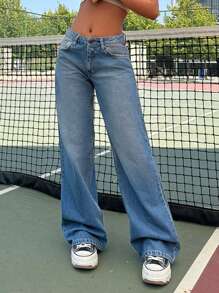 RueChic Jeans à jambe droite devant, lavage moyen