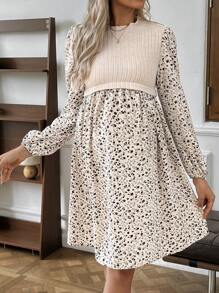 SHEIN Vestido largo de manga larga de uso casual con estampado floral y parches para embarazo, vestido de lactancia, otoño
