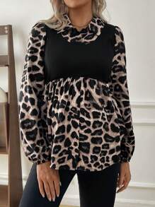 SHEIN Áo Babydoll cho con bú họa tiết da báo Colorblock, Áo Babydoll cho con bú, Dành cho bà bầu - Nhiều màu - Xem 4