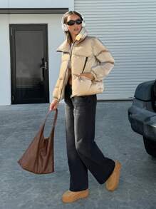 EURMUSE GOLD SPECIAL FABRIC PUFFER WOMEN JACKET HIGH QUALITY - Gold - View 4