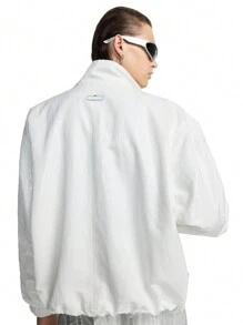 NEON BLANC Men's White High Collar Windproof Ribbed Long Sleeve Jacket, For Fall Winter - White - View 4