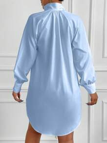 EURMUSE Women's Raglan Sleeve Faux Pearl Decor Shirt - Baby Blue - View 2