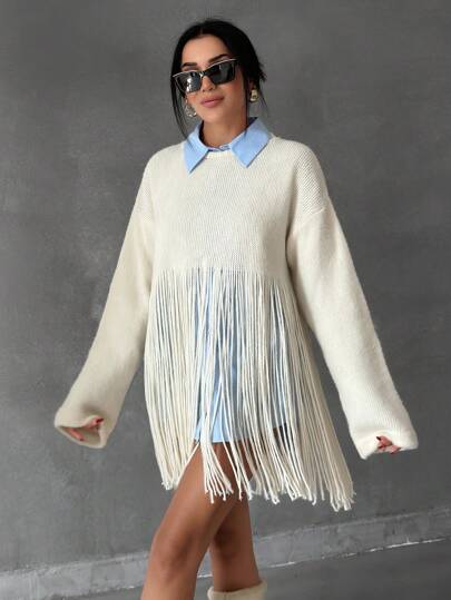 EURMUSE Suéter con flecos de moda, cuello alto, suave, estilo americano de punto para mujer, cárdigan de otoño e invierno