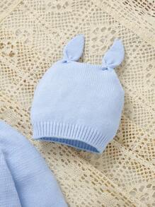 Newborn Baby Apricot Simple Casual  Ruffle Knitted Jumpsuit - Baby Blue - View 4