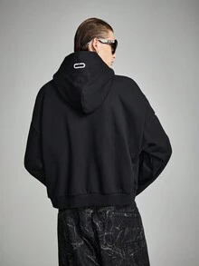 NEON BLANC 男士字母印花针织长袖连帽运动衫，休闲日常穿着 - 黑色 - 查看 3