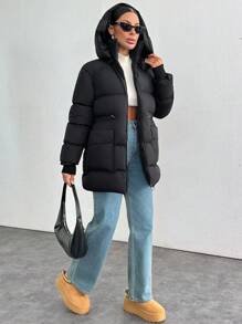 EURMUSE SCHWARZER OVERSIZE MANTEL FÜR FRAUEN MIT GUMMI DETAILS - Schwarz - Übersicht 7