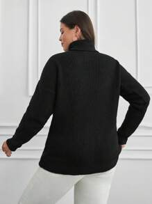 RueChic Plus Size Women Faux Pearl And Rhinestone Detailed Cute Black Round Neck Sweater - Black - View 2