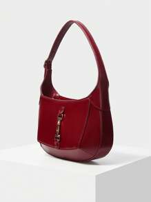 MOTF PREMIUM 1 件女士百搭金属装饰通勤单肩包，情人节包，女士包包优雅，奢华 - 酒紅色 - 查看 4