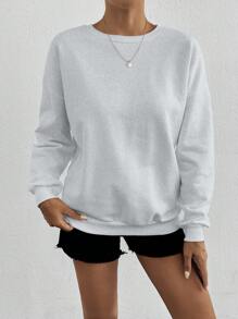 EURMUSE Solid Drop Shoulder Sweatshirt - Grey - View 5